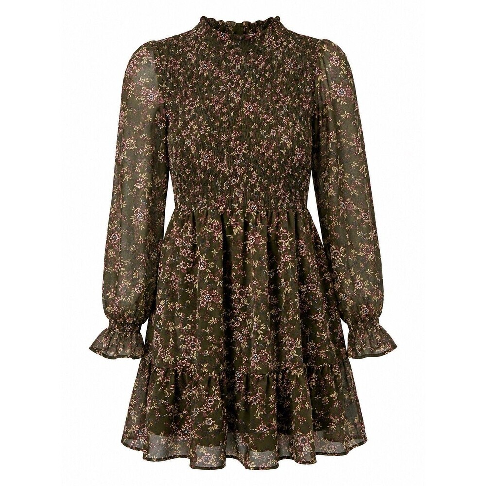 Mainstrip Floral Smocked Mini Dress Women’s Small Boho Cottagecore Long Sleeve